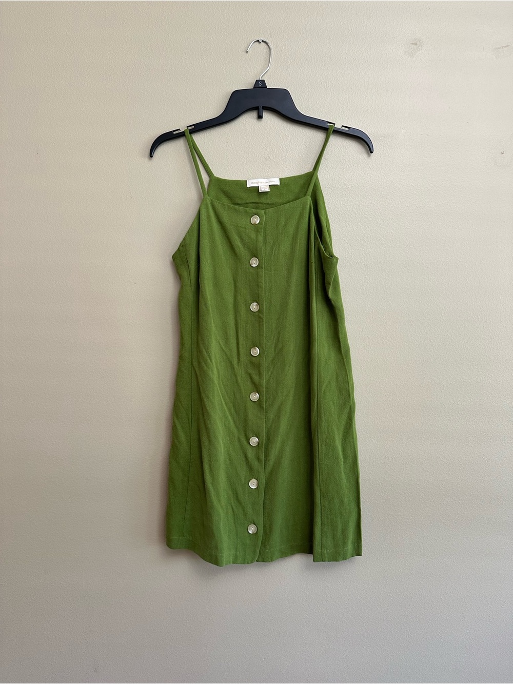 Green Button-Front Linen Blend Slip Dress